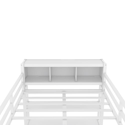 Bellamave Metal Loft Bed with Wardrobe and L-Shaped Desk, Full Size Loft Bed with Storage Cubes and Shelves, Heavy Duty LoftBed for Kids Teens Adults