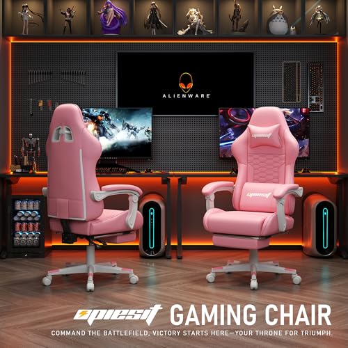 Gaming Chair, Computer Office Chair with Footrest, Linkage Armrests and Lumbar Support, High Back Ergonomic Gamer Chairs for Adults, Blue Fabric
