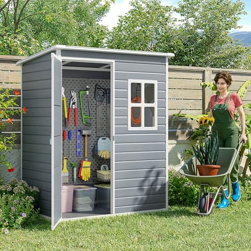 Gizoon 6x4 FT Outdoor Storage Shed with Floor, Resin Garden Tool Shed with Lockable Doors, Window, Vents, Reinforced Steel Frame