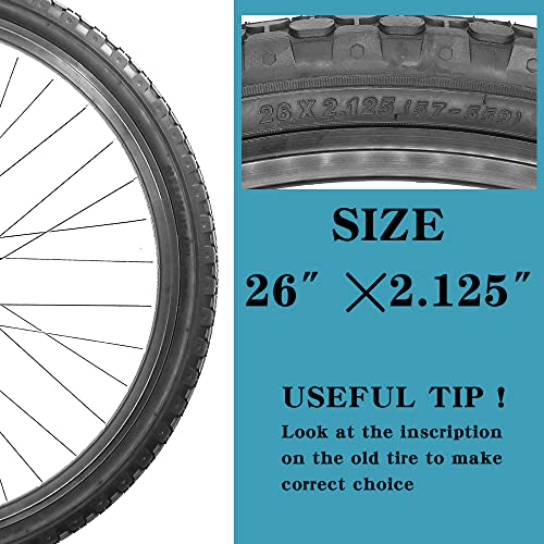 2 Pack 26" x 2.125" Inch Beach Cruiser Bike Tires with or Without Tire Levers Folding Bicycle Comfortable Replacement Tires Black Wall/White Side