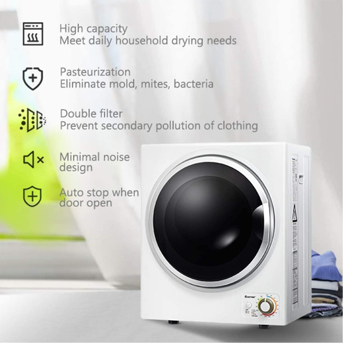 Generic Compact, 5.5 lbs Capacity Portable Laundry 5 Functional Modes, Low Noise & Energy-Saving Small, Wall-Mounted Mini Machine Clothes Dryer