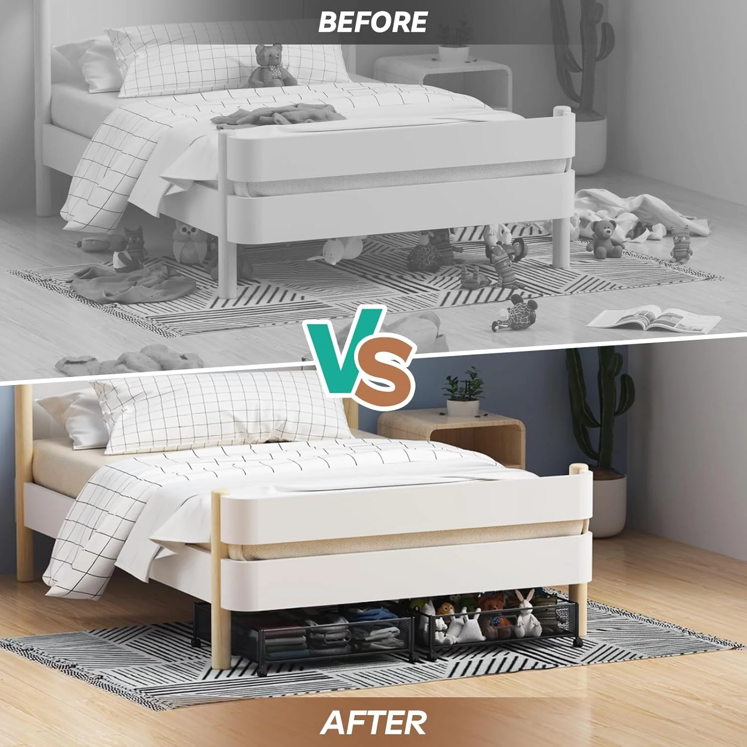 Under Bed Storage Containers with Wheels - Shoe Storage Organizer Drawer, Tool-free Assembly Metal Underbed Storage Containers for Bedroom Clothes