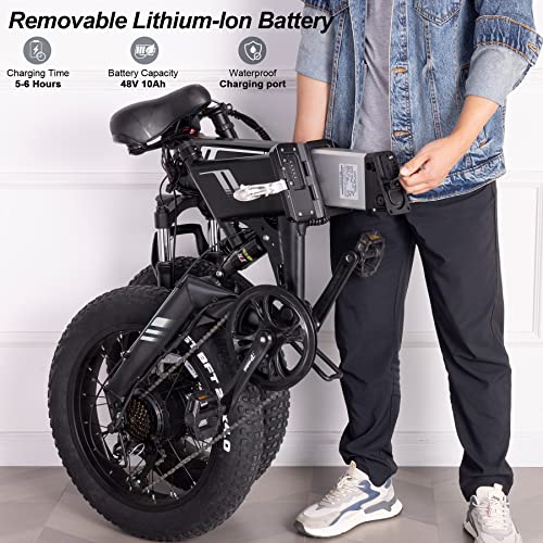 Wooken Electric Bike, 20''X4.0 Fat Tire Electric Bike for Adults,500W(Peak 750W) Foldable Electric Bike with 48V 10Ah Battery,Professional 7 Speed
