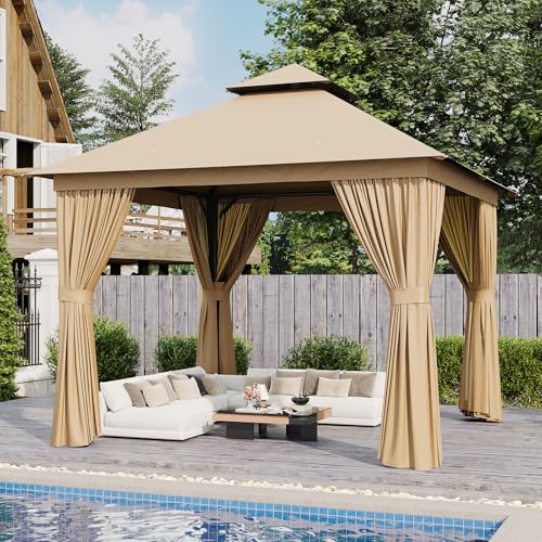 AOXUN Outdoor Gazebo for Patio 10x12, Metal Frame Canopy with Double Roofs