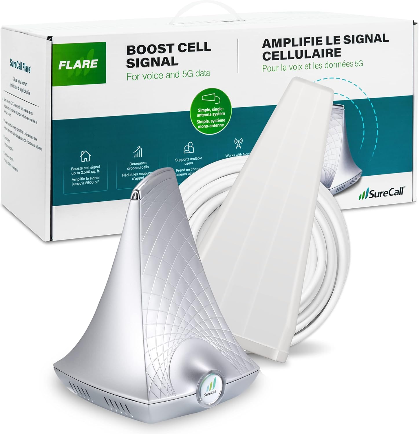 SureCall Fusion4Home Cell Phone Signal Booster up to 5000 sq ft, Boosts 5G/4G LTE, Yagi Panel Antennas, Home & Office Multi-User All Carrier