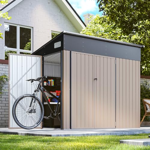 8'x4' Shed Galvanized Steel Storage Sheds with Triple Doors Weatherproof Outdoor Utility Sheds, Dual Lock Lean to Shed with Sloped Roof for Mower