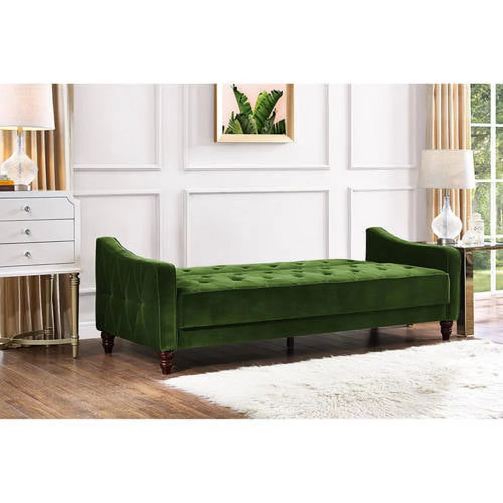 Novogratz Vintage Tufted Sofa Sleeper II, Green Velvet