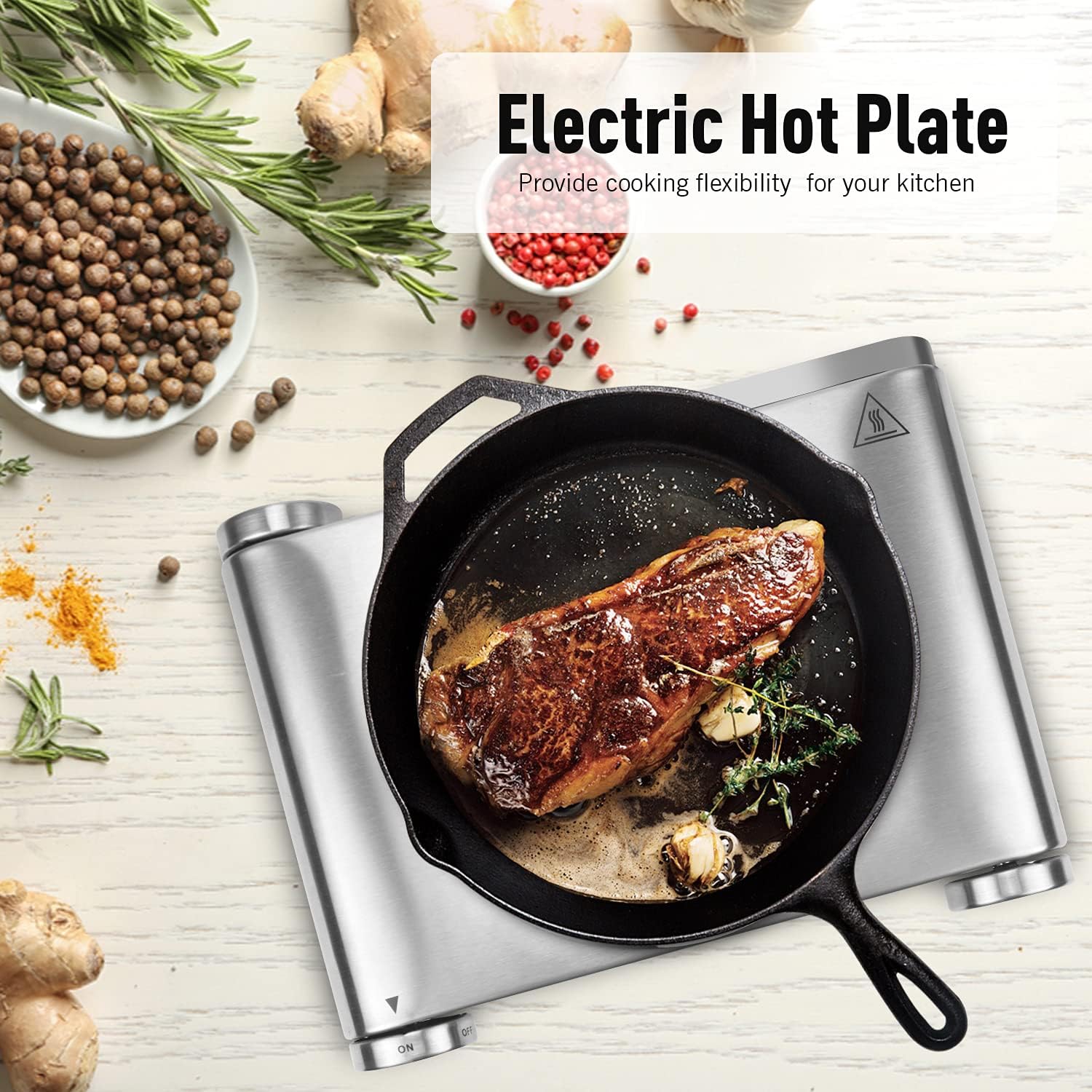 Cusimax Hot Plate Electric Burner Single Burner Cast Iron hot plates for cooking Portable Burner 1500W with Adjustable Temperature Control Stainless