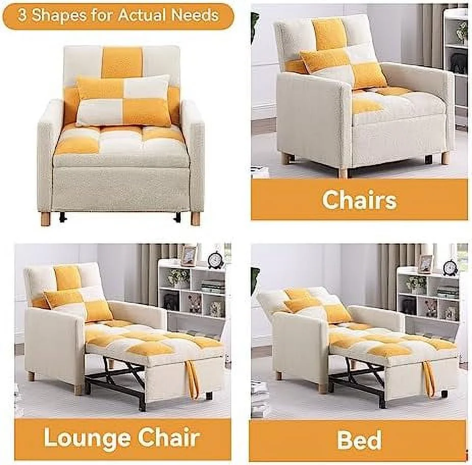 HOOMHIBIU Sleeper Chair Bed Convertible Single Sofa Chair Bed with Pillow Pull Out Sleeper Bed with Adjustable Backrest Multi-Functiona Lounge Chair
