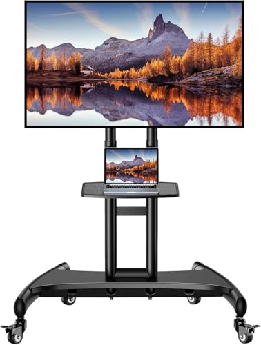Perlegear Mobile TV Cart for 32-82 Inch Flat/Curved LED/LCD/OLED TVs Rolling TV Stand with Height Adjustable Shelf Max VESA 600x400mm up to 100lbs
