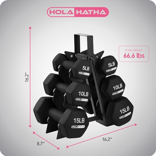 HolaHatha Neoprene Dumbbell Free Hand Weight Set with Rack, Ideal for Home Exercises to Gain Tone and Definition