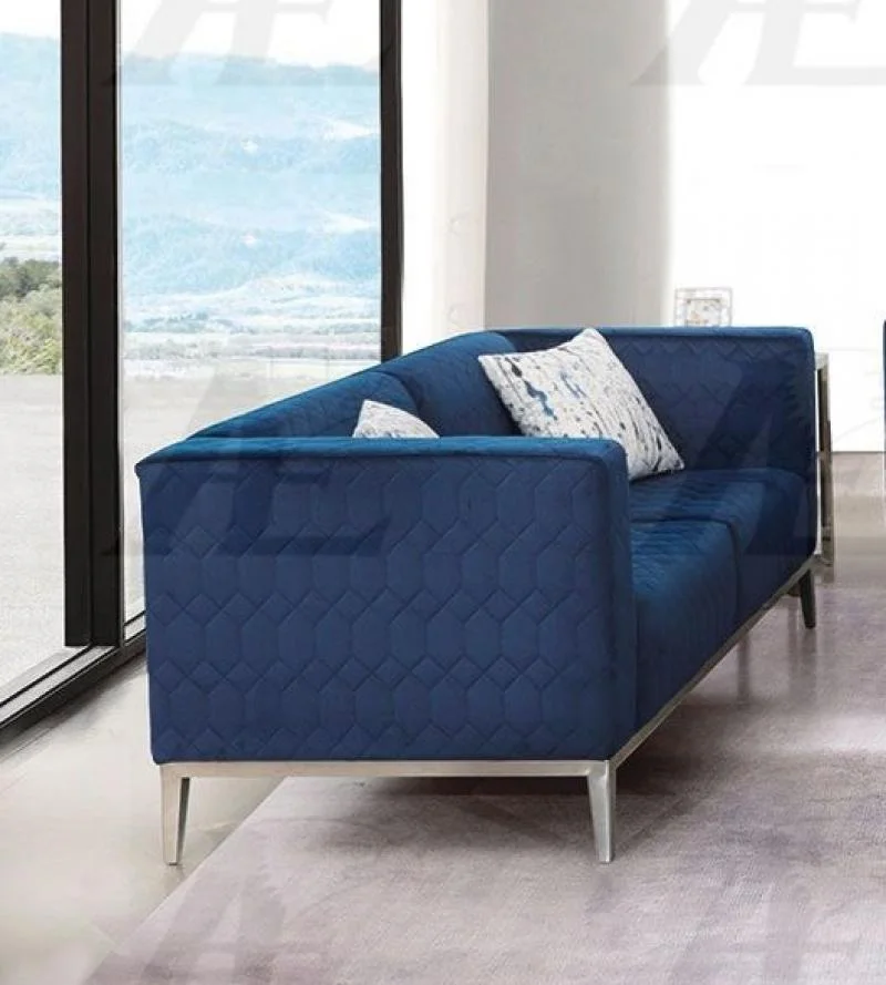 Modern Dark Blue Fabric Sofa & Loveseat Set 2 Pcs American Eagle AE3802