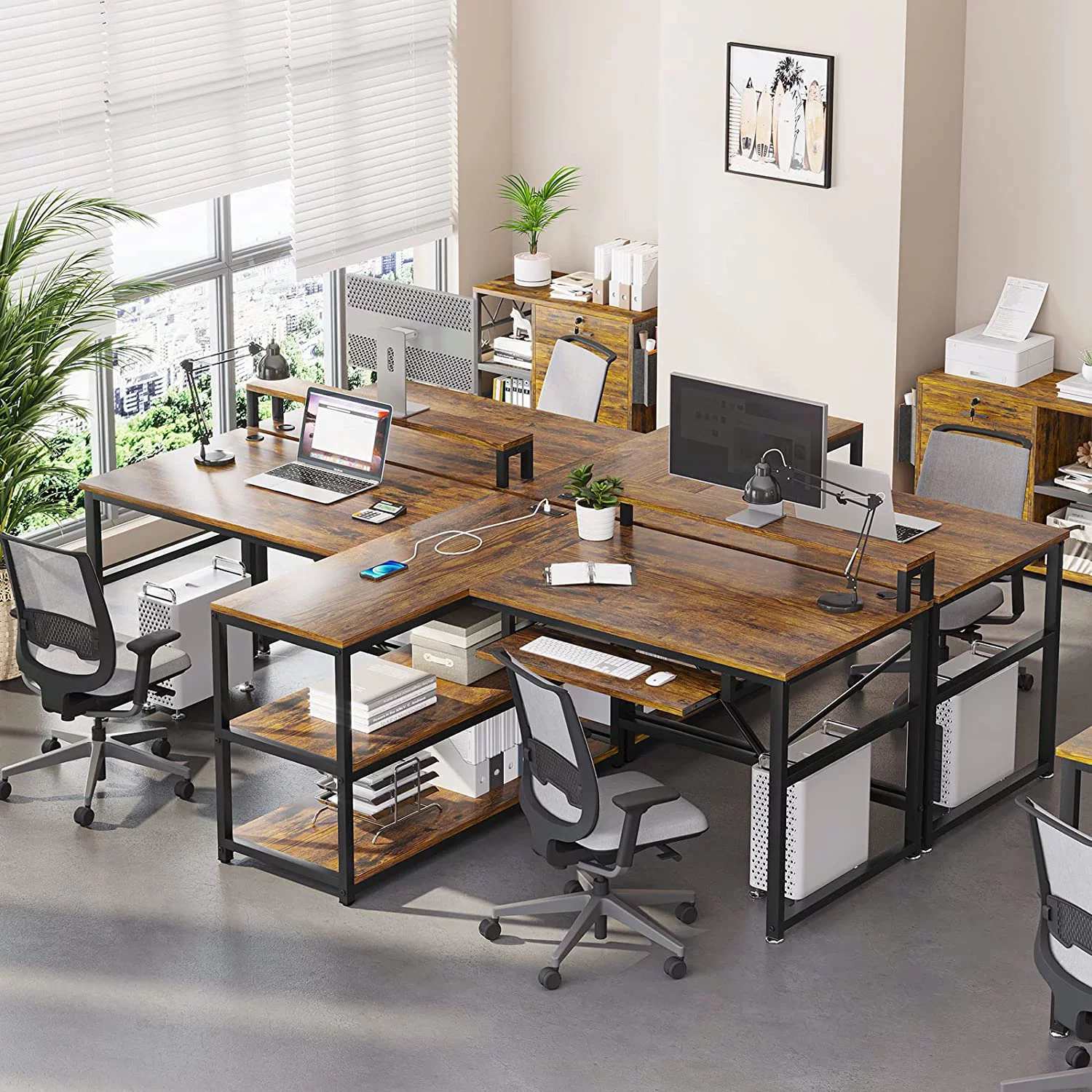 sell well 94.5" Home Office Desks  Computer Gaming Desk with Storage  LED Lights  Power Strip with USB  Keyboard Tray &amp