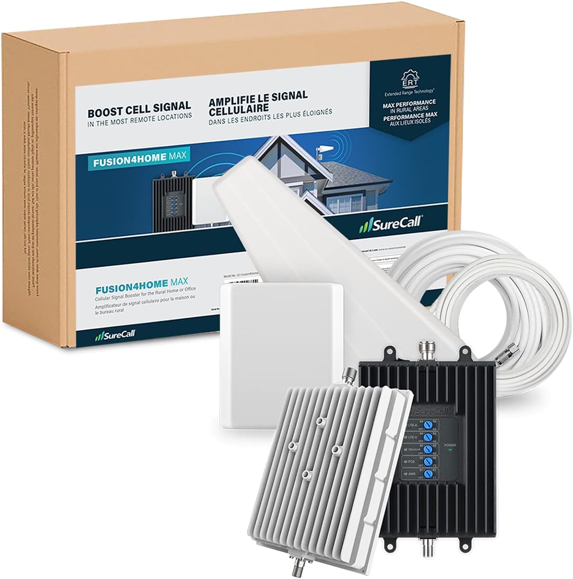SureCall Fusion4Home Max Cell Signal Booster with Extended Range Tech up to 6500 sq ft, 5G/4G LTE Multi-User, Verizon, AT&T, Sprint, T-Mobile