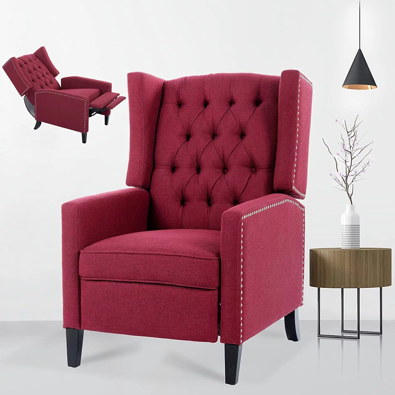 Wingback Recliner Tufted Fabric Recliner Traditional Classic Recliner Reading Armchair Push Back Arm Recliner Lounge Chair Study Living Room Bedroom