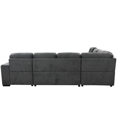 Dolonm 125'' Sleeper Sofa with Pull Out Bed and Storage Chaise Ottoman, U Shaped Sectional Couch with Adjustable Headrest and Stools for Living Room