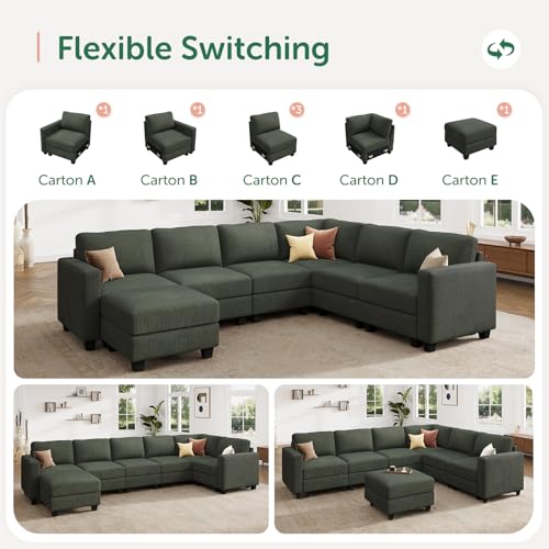 HONBAY Corduroy Modular Sectional Couch with Storage L-Shaped Sectional Couches for Living Room 6 Seater Modular Sofa, Dark Gray