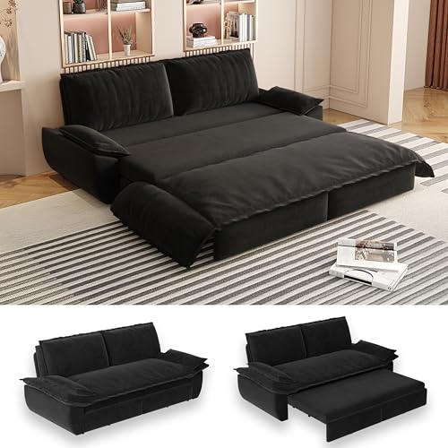 70.1" Futon Sofa Bed Queen Size, Pull Out Bed, 3-in-1 Convertible Sleeper Sofa with 2 Soft Pillows, Modern Velvet Futon Couch for Living Room