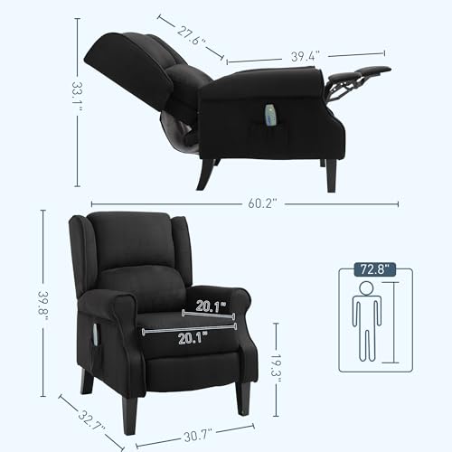 HOMCOM Vibration Massage Recliner Chair for Living Room with Heat, Wingback Single Sofa, Modern Suede Fabric Push Back Reclining Chair with Footrest