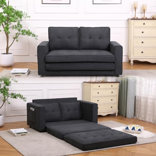 3 in 1 Upholstered Futon Sofa Convertible Floor Sofa bed, Foldable Tufted Loveseat with Pull Out Sleeper Couch Bed