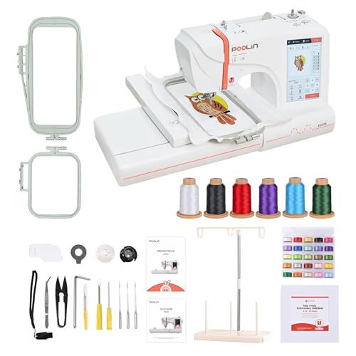 EOC05 Embroidery Machine 4 x 9.25 Inch Large Hoop Embroidery Area,Computerized Embroidery Machine with 7 Inch LCD Color Touchscreen,USB