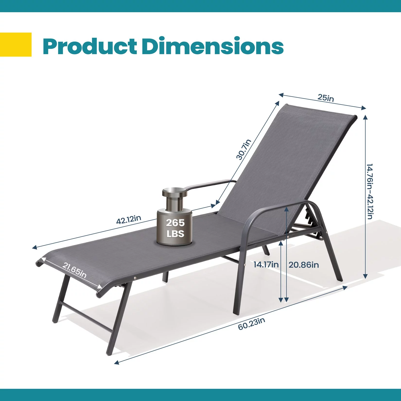 Pellebant Set of 2 Outdoor Chaise Lounge Chairs Aluminum Patio Folding Recliners ,Gray