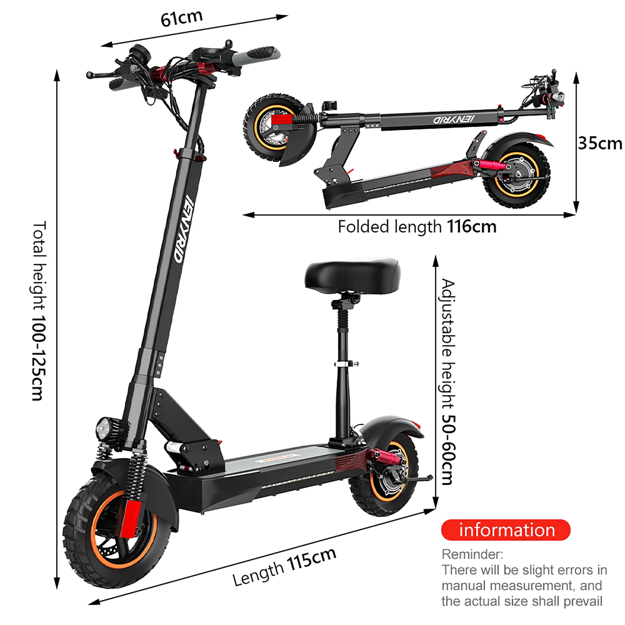 iENYRID M4 Foldable Electric Scooter Adult Electric Skateboard with Seat, 600W Commuter E-Scooter Bikes for Teens Adults w/ 10'' off road Tires