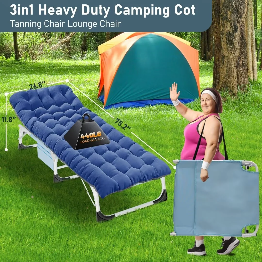 Docred Lounge Chair for Outdoor,Adjustable 5-Position Folding Chaise Lounge Chairs W/Face & Arm Holes