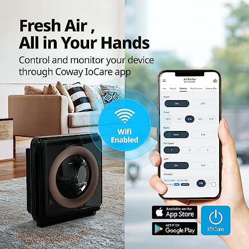 Coway Airmega AP-1512HH(W) True HEPA Purifier with Air Quality Monitoring, Auto, Timer, Filter Indicator, and Eco Mode, 16.8 x 18.3 x 9.7, White