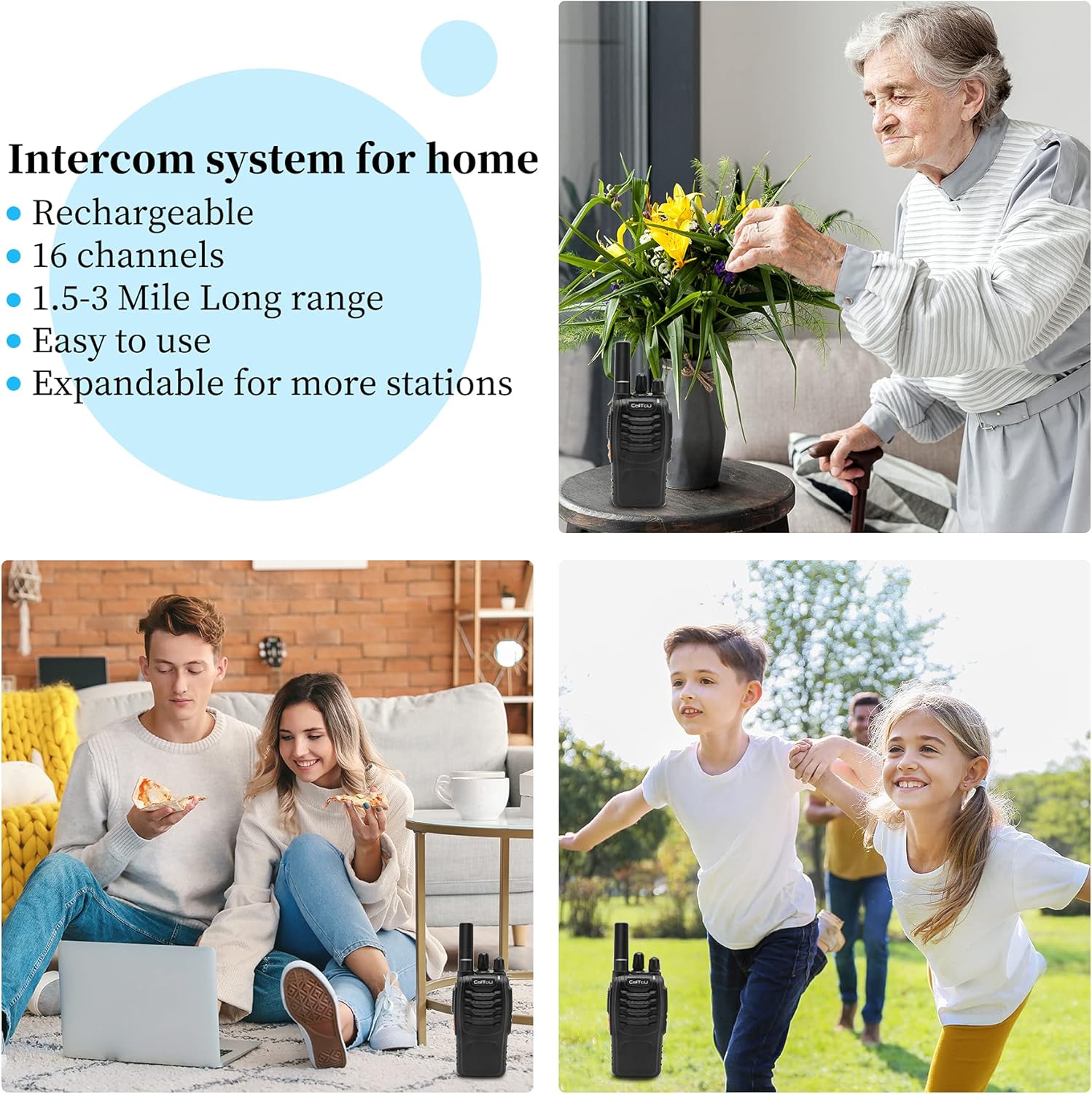 CallToU Wireless Intercom for Home,Caregiver Walkie Talkies for Seniors/Elderly/Patient/Disabled