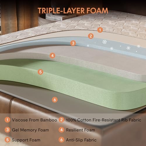 FLEXISPOT Queen Adjustable Bed + 12-inch Cooling Gel Memory Foam Mattress, Storage Headboard, Charging Station, Head Incline, LED Lighting