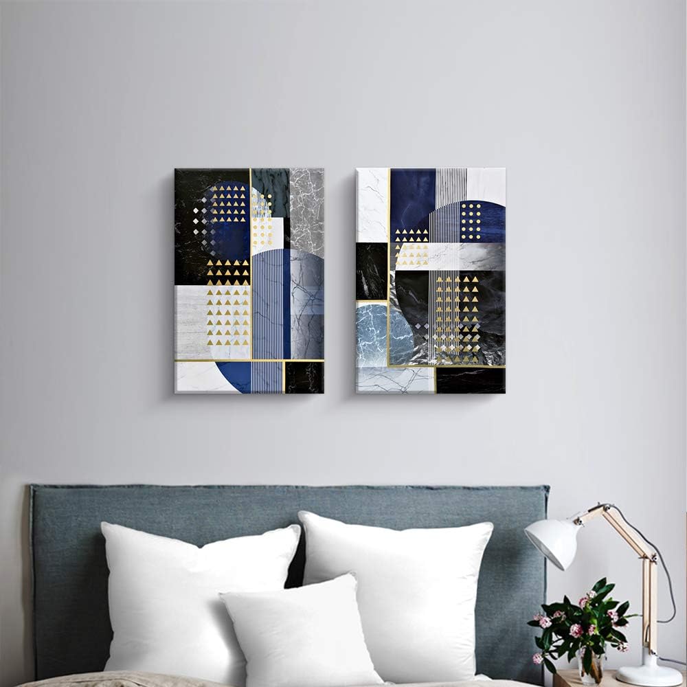 Pigort Abstract Geometry Wall Art for Living Room, Black Gold Canvas Prints Pictures Wall Decor, Modern Artworks for Home Office Decoration
