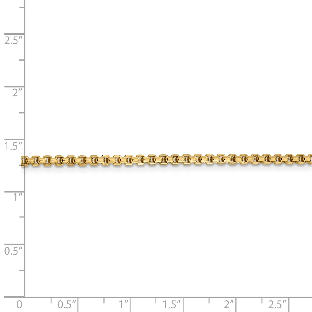 Real 14kt Yellow Gold 2.45mm Semi-Solid Round Box Chain; 24 inch; Lobster Clasp; for Adults and Teens; for Women and Men