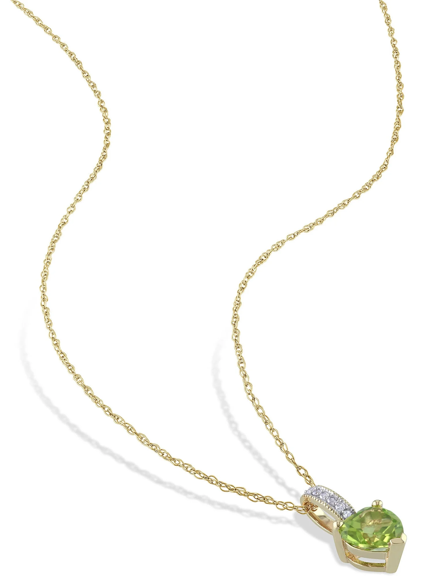 Miabella Women's 4/5 Carat T.G.W. Heart-Shape Peridot and Round-Cut Diamond Accent 10kt Yellow Gold Heart Drop Pendant with Chain
