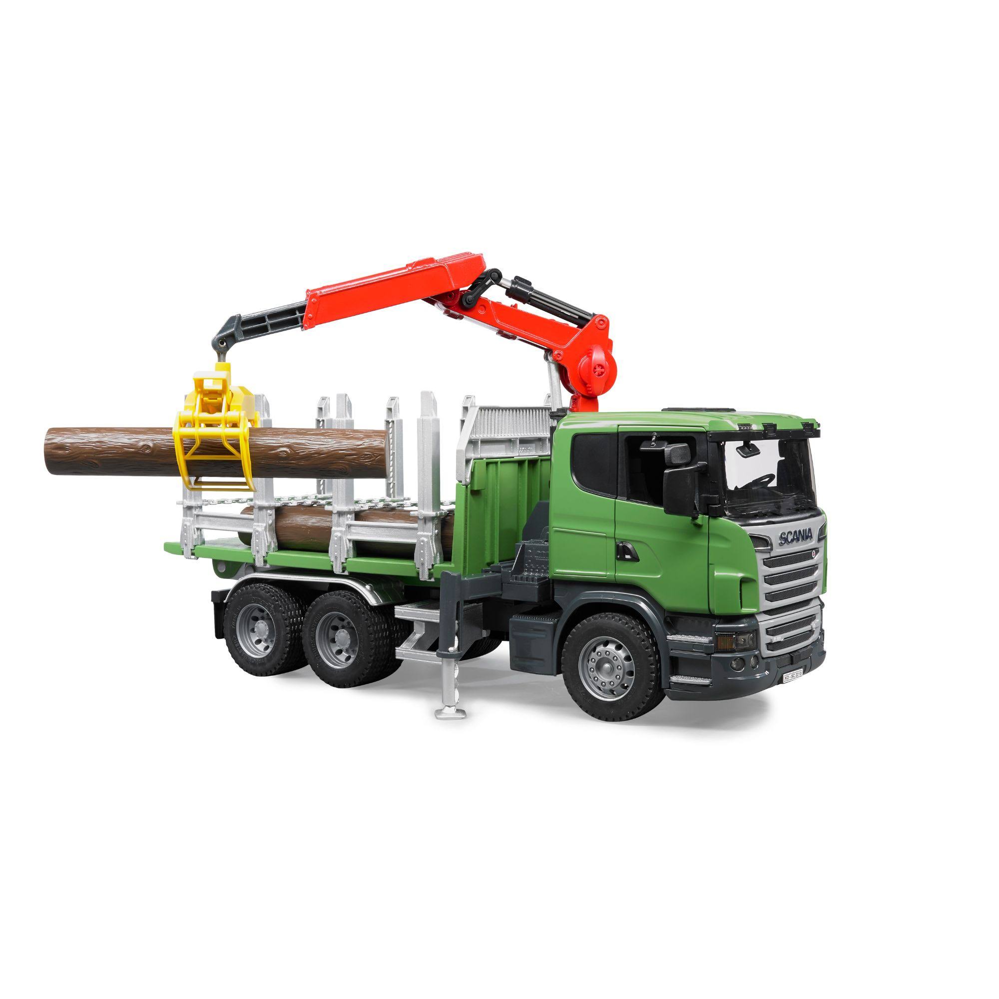 Bruder Scania R-Series Timber Truck with Loading Crane and 3 Trunks