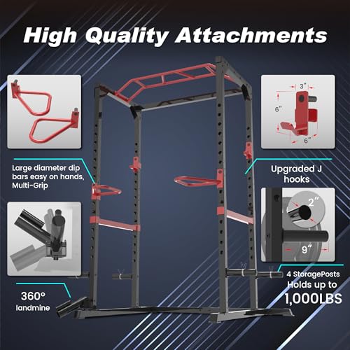 Fitness Reality Power Cage Squat Rack with Optional LAT Pulldown, Cable Crossover, 800 lb Capacity, Multi-Grip Pull-Up Bar, Adjustable Safety Bars
