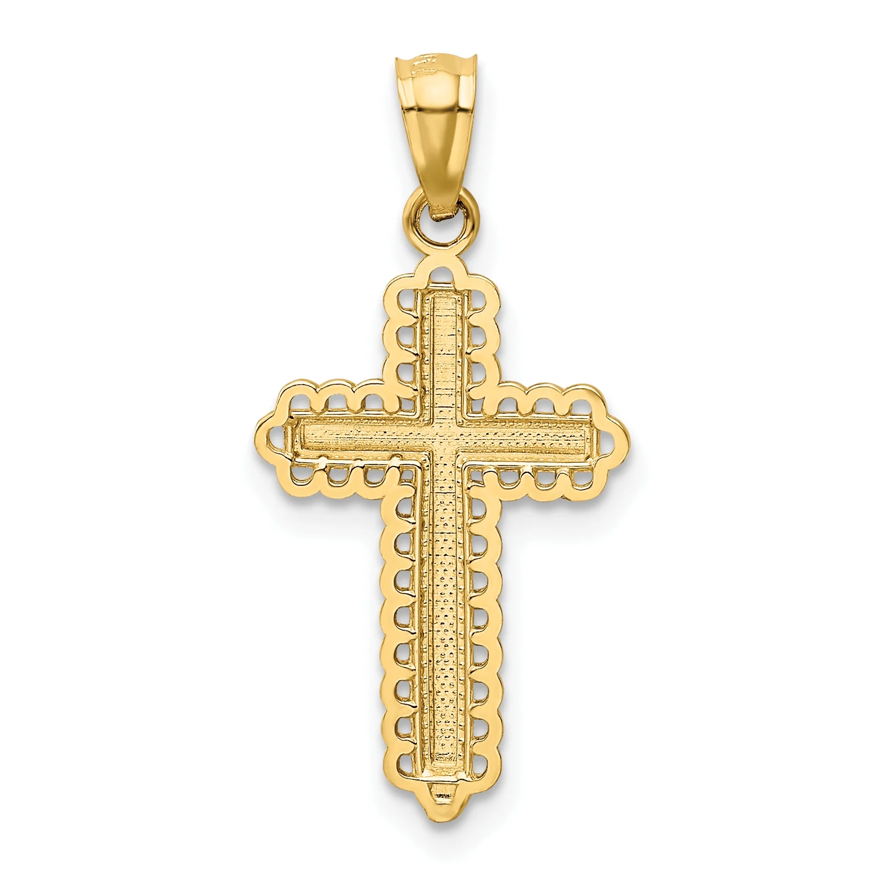 14K Two-Tone Gold Rhodium Plated Diamond Cut Cross Pendant (21 mm X 13 mm) With 14K Yellow Gold Light Weight Rope Chain 16"