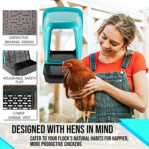 Nesting Boxes for Chicken Coops | Roll Away Hen House for Laying Eggs | Durable Plastic Chick Brooder Box with Perch & Pull Out Egg Tray for Poultry