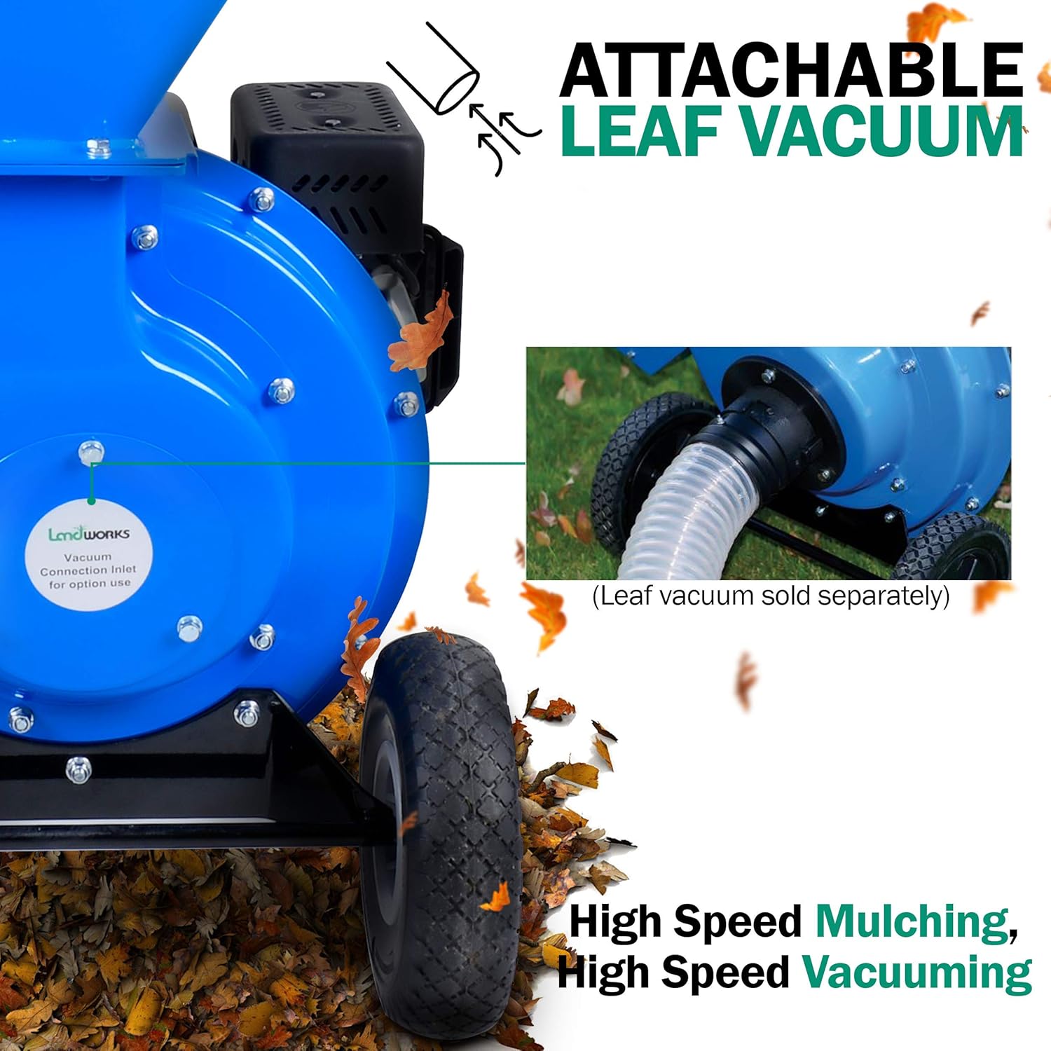 Landworks Wood Chipper Shredder Mulcher Super Heavy Duty 7HP 3 in 1 Multi-Function 3 Inch Max Capacity