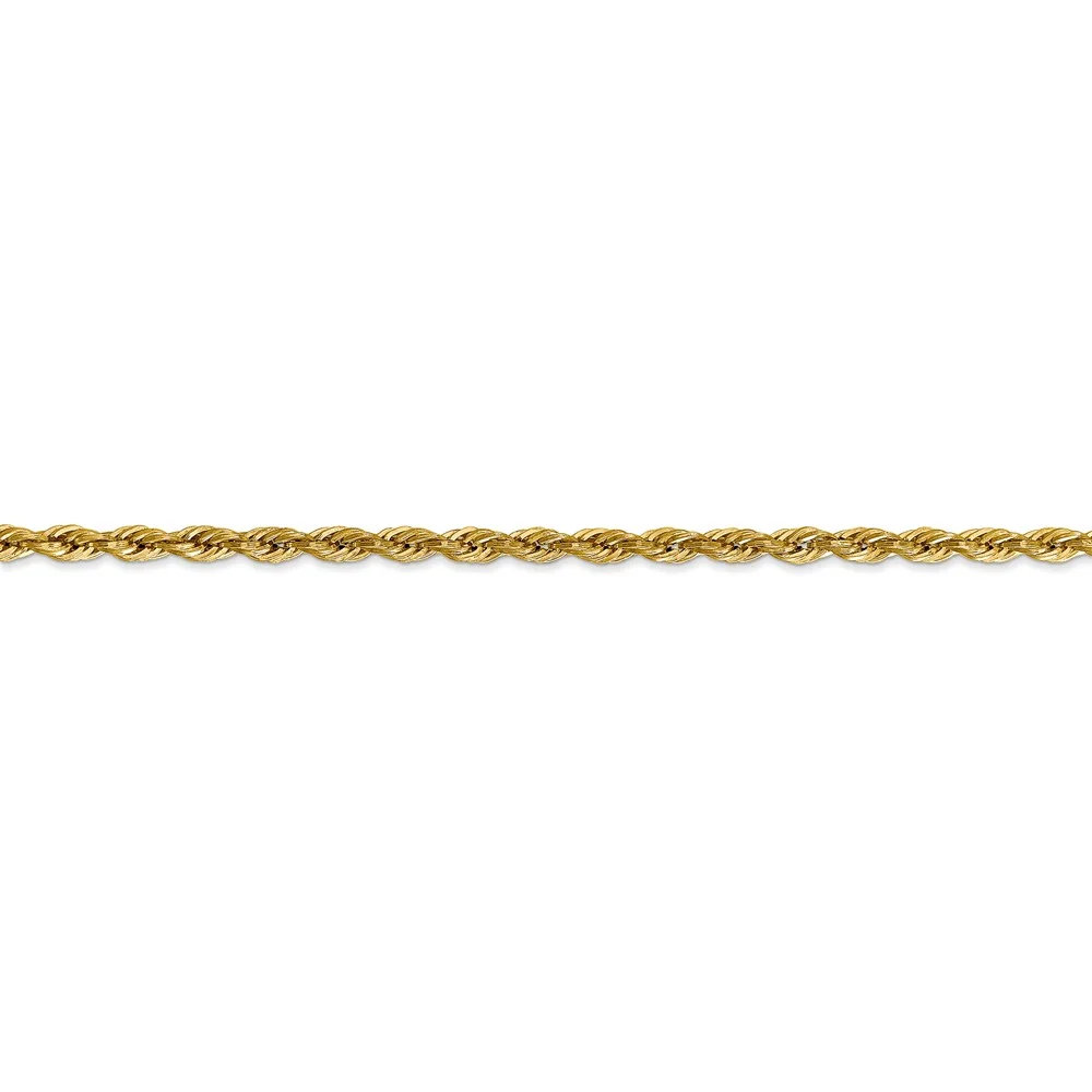 Real 14kt Yellow Gold 3.0mm Semi-Solid Rope Chain; 18 inch; Lobster Clasp; for Adults and Teens; for Women and Men
