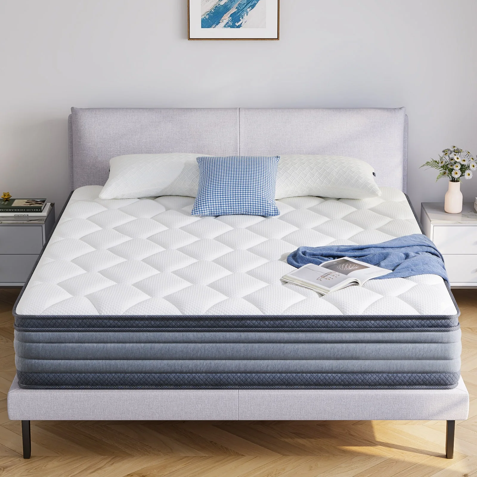 Queen Mattress, Madinog 9" Hybrid Gel Memory Foam Individually Pocket Innerspring Mattress, Queen