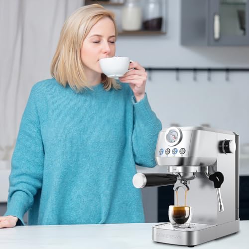 CASABREWS 3700 Gense Espresso Machine 20 Bar, Stainless Steel Espresso Maker With Steam Milk Frother