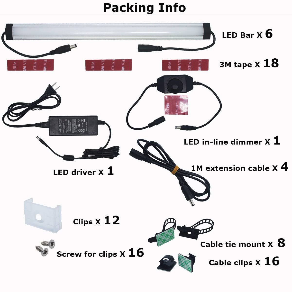 Litever Under Cabinet LED Lighting Kit Plug In,6 Pcs 12 Inches Cabinet Light Strips