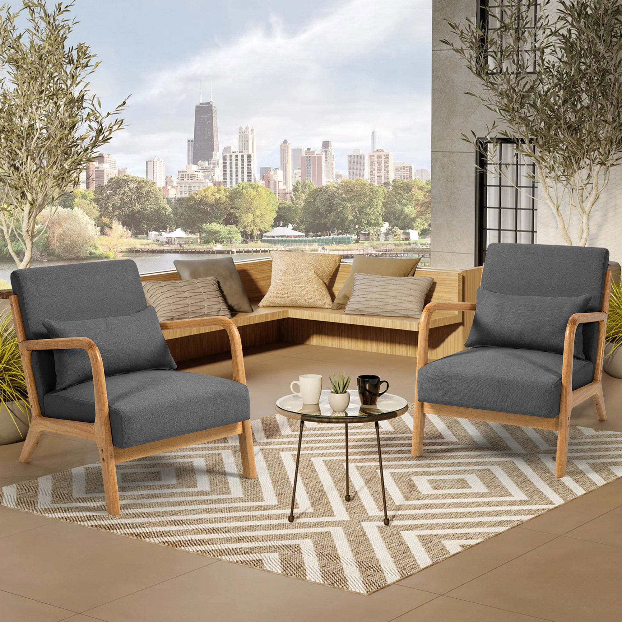 BIGWOO Leisure Sofa with Solid Wood Armrest Modern Chair, Single Seat Dark Gray