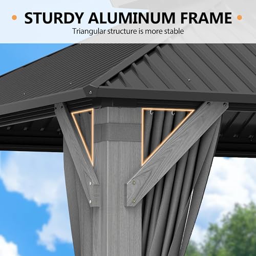12'x12' Hardtop Gazebo, Outdoor Double Roof Galvanized Steel Gazebos, Aluminum Frame Permanent Pavilion with Curtains & Netting for Backyard, Patio