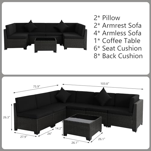 KIGOTY Patio Furniture Set 7 Pieces Conversation Sets, Outdoor Sectional Sofa