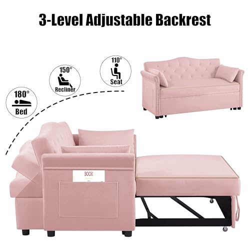 68.11" Corduroy Sleeper Chair Bed with USB Port, Cup Holders & Side Storage Pockets – 3-in-1 Foldable Sofa Bed for Guest Room, Living Room – White