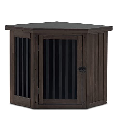 MCombo Furniture Corner Dog Crate, End Table Dog Kennel with Door, Wooden Dog House, Pet Crate Indoor Use 1578 (Medium, White and Brown)
