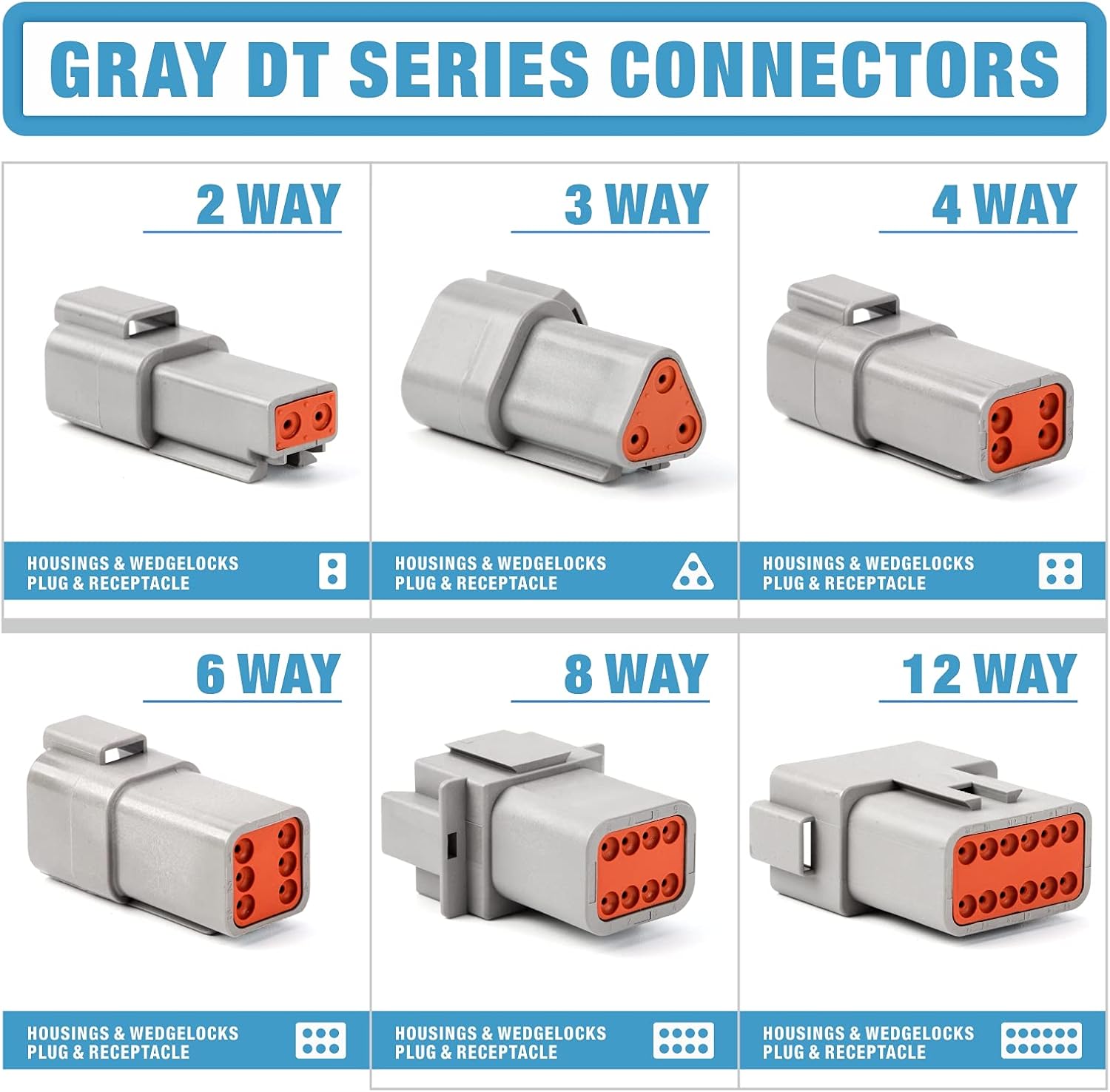 IWISS 188PCS Deutsch DT Gray Connector Kit with Size 16 Solid Contacts in 2,3,4,6,8 and 12 Pin Configurations