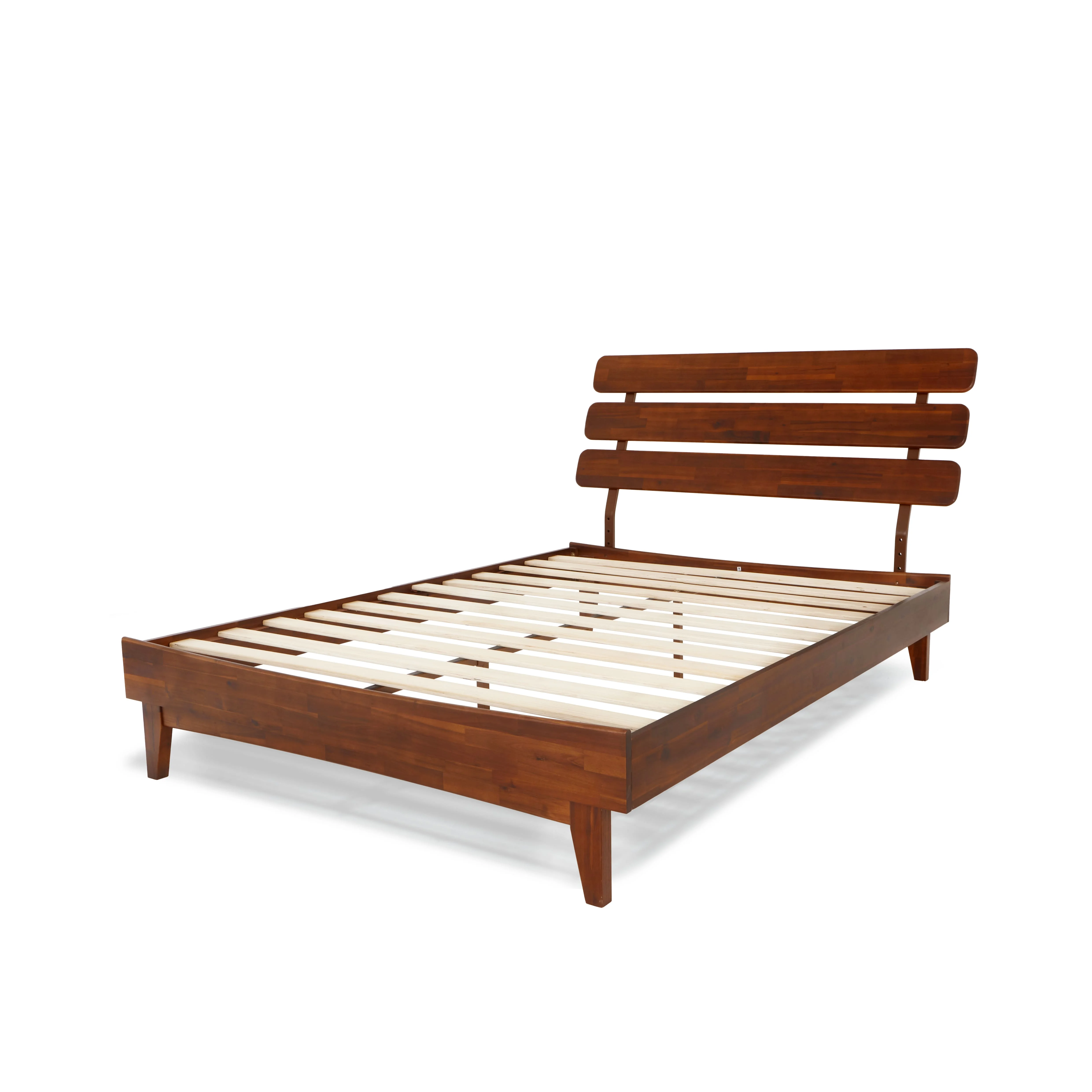 BME Dalen 45" Bed Frame Queen, Adjustable Headboard, Mid-Century, Solid Wood, Dark Choco